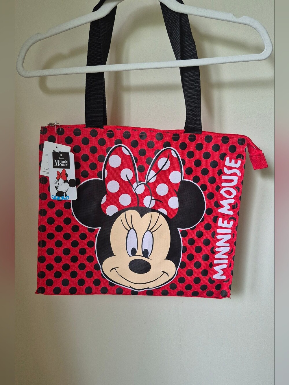 NWT Disney Minnie Mouse Large Red Polka Dot Zippered Tote Bag Ruz Personal Item